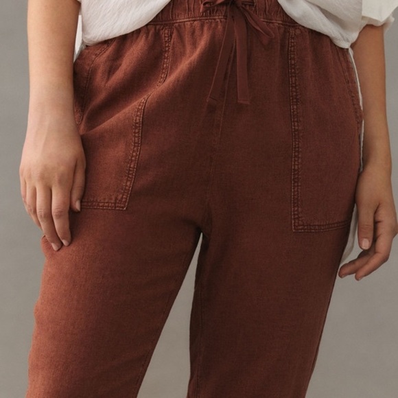 Anthropologie Pilcro Linen Drawstring Pants Medium Brown pockets coastal boho - Picture 3 of 12